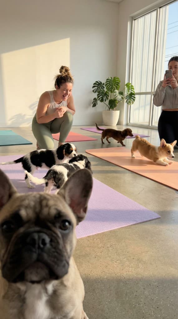 Puppy yoga class near UCLA in Westwood, Los Angeles