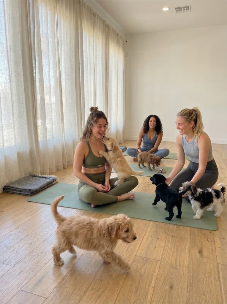 Friends at puppy yoga