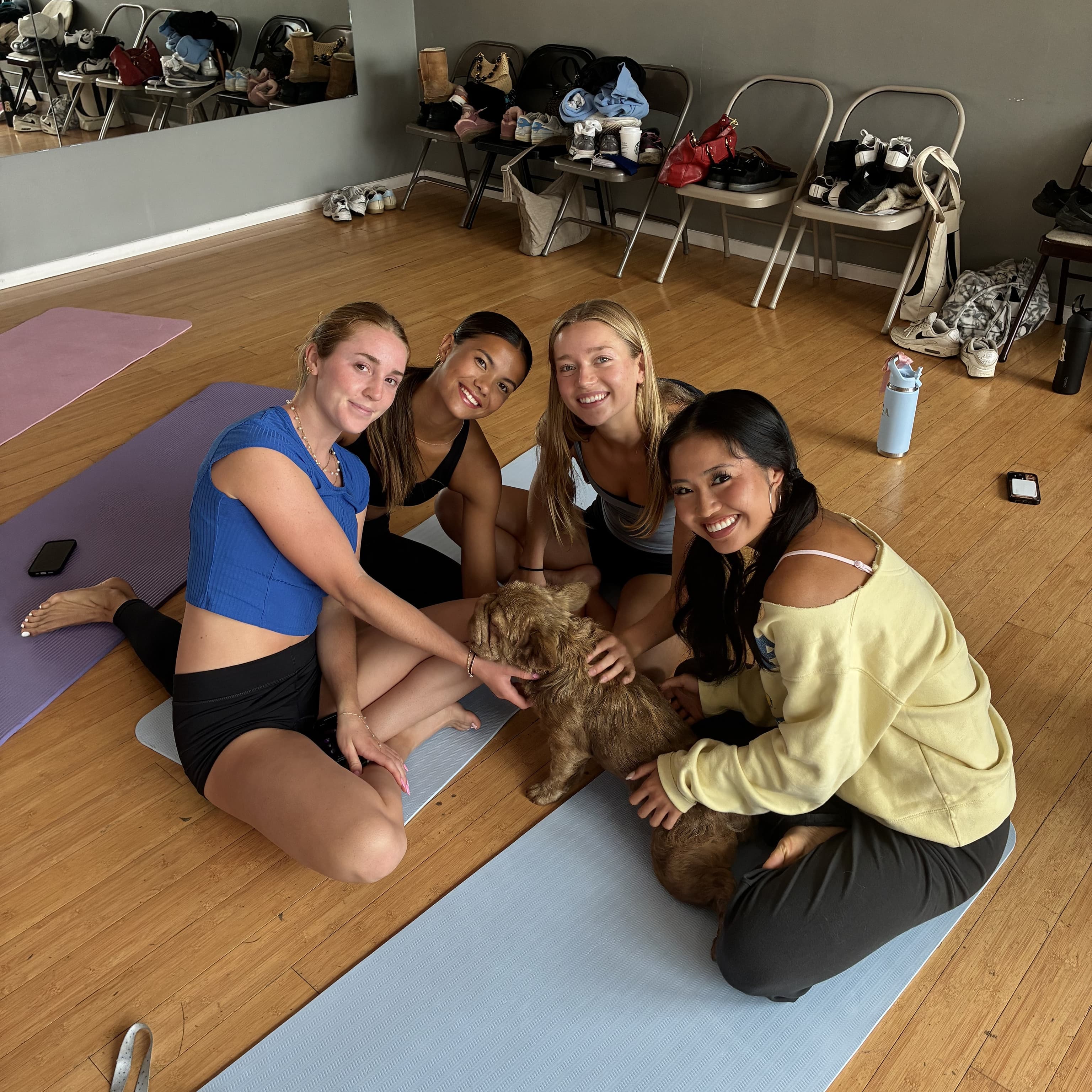 Friends at puppy yoga