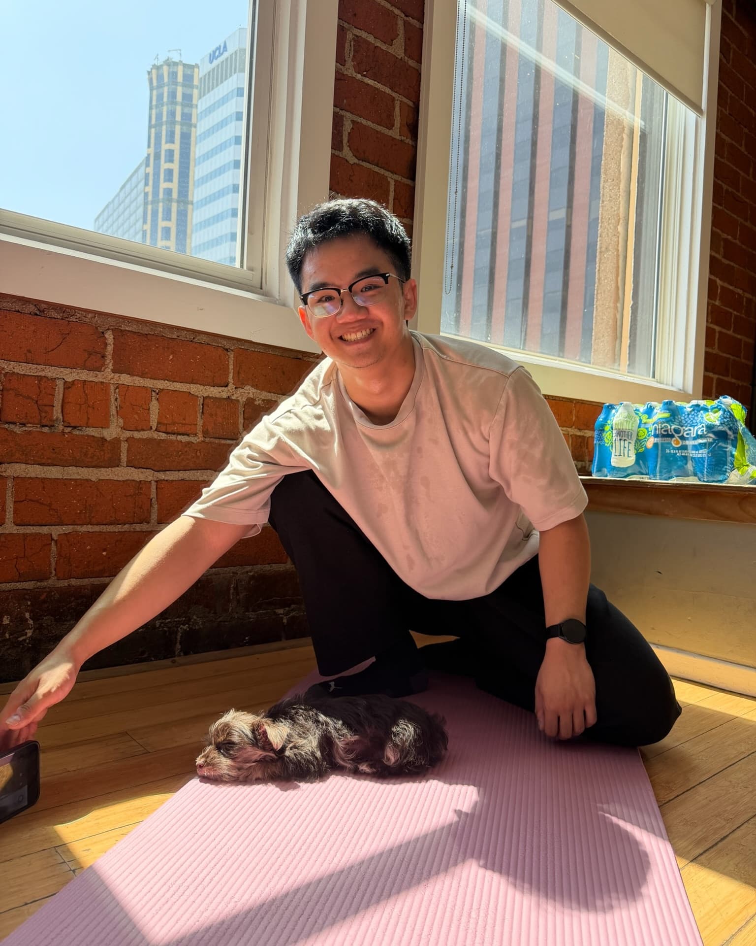 Friends at puppy yoga